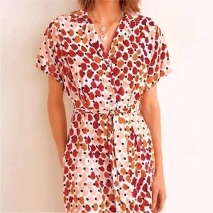 MNG (Mango) Terracotta Dot Print Button-Down Shirt Dress